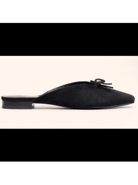 Reformation Black Suede Bow Loafers Women's Square Toe Slip-On Size 10